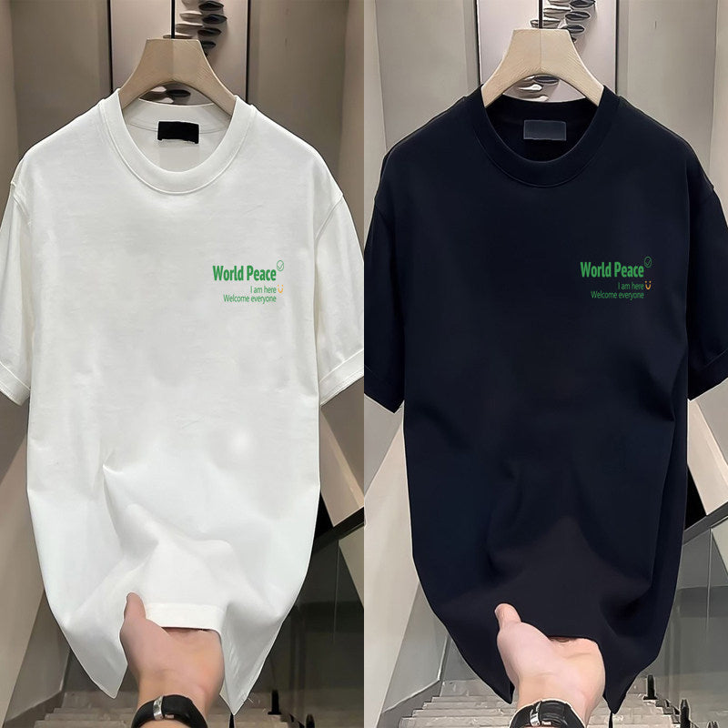 Mens Cotton Short Sleeve Tshirt Loose Fit Printed Tops
