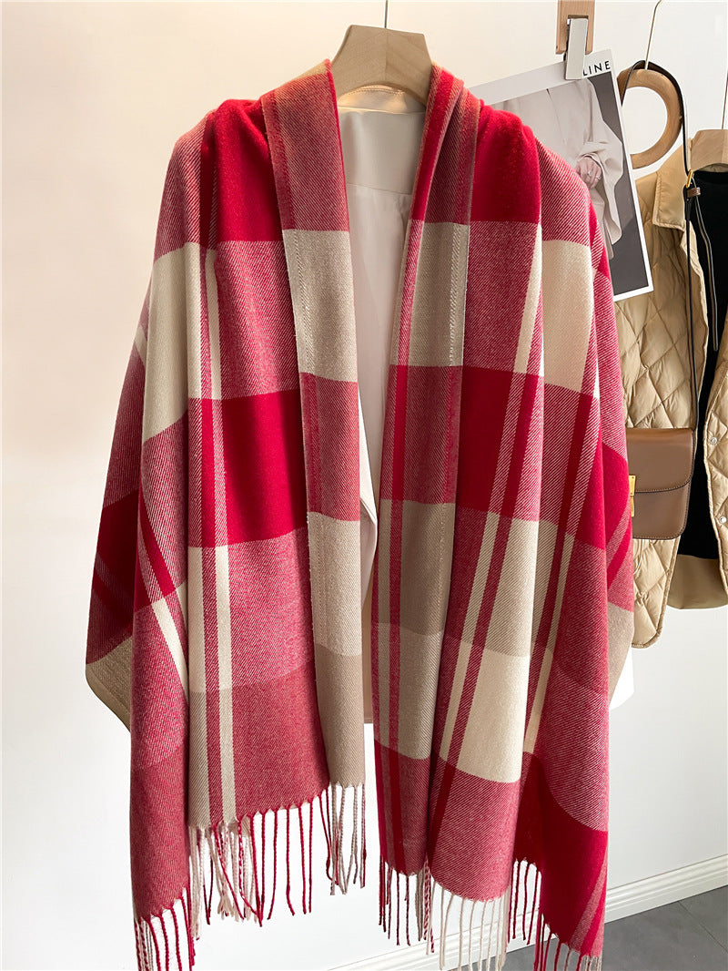 Plaid Scarf Unisex Long Tassel Imitation Cashmere Shawl