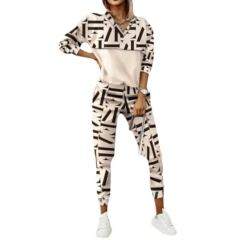 Printed Long-Sleeve Slim-Fit Sweatshirt and Pants Set