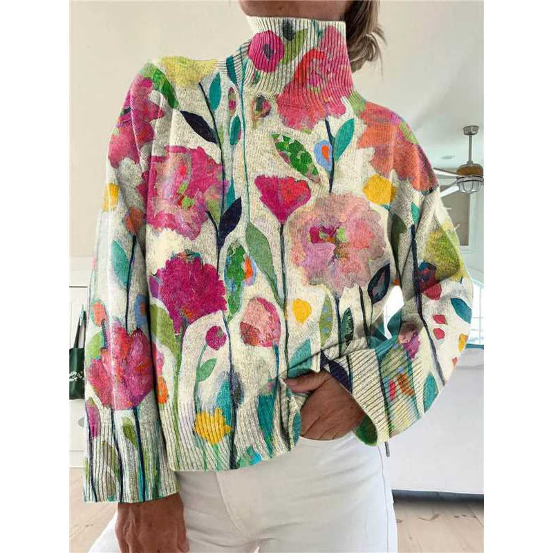 Print Women's High-Neck Faux Sweater