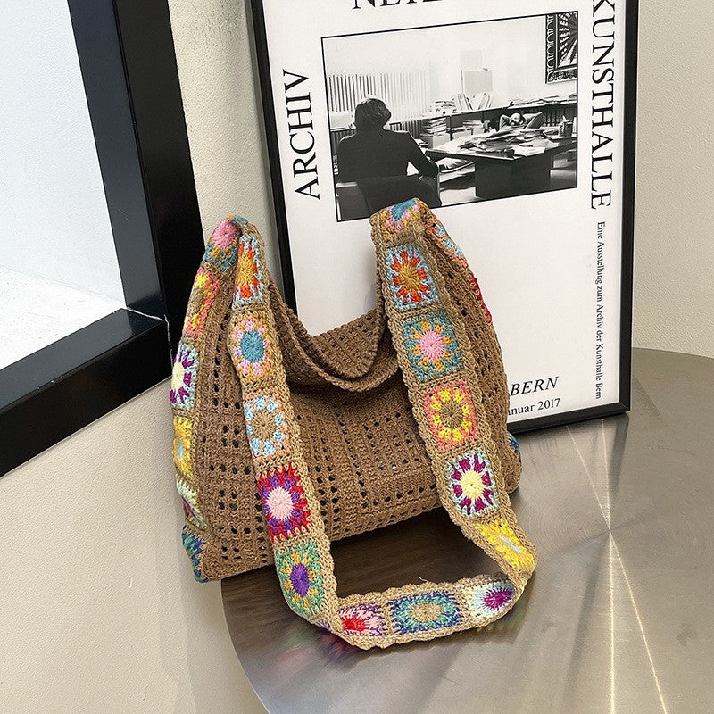 Hollow-Out Floral Knitted Bag