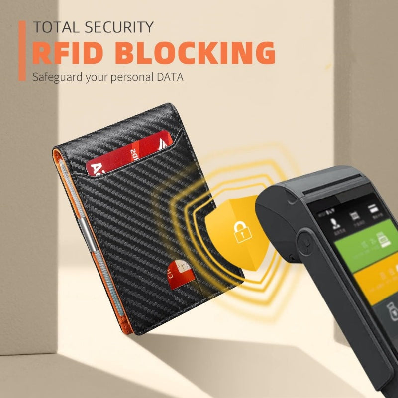 Mens Anti-Theft Carbon Fiber Bi-Fold Wallet
