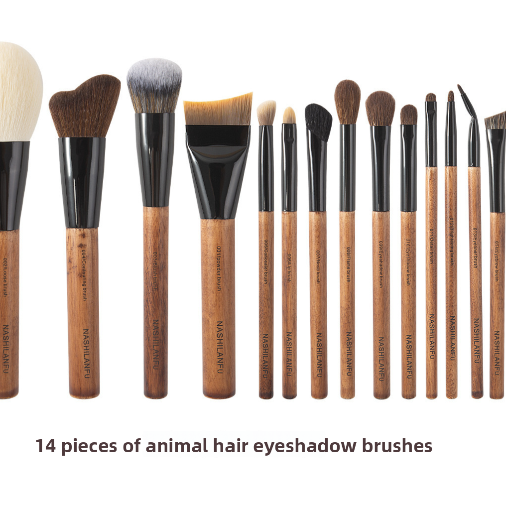 14-Piece Natural Wood Makeup Brush