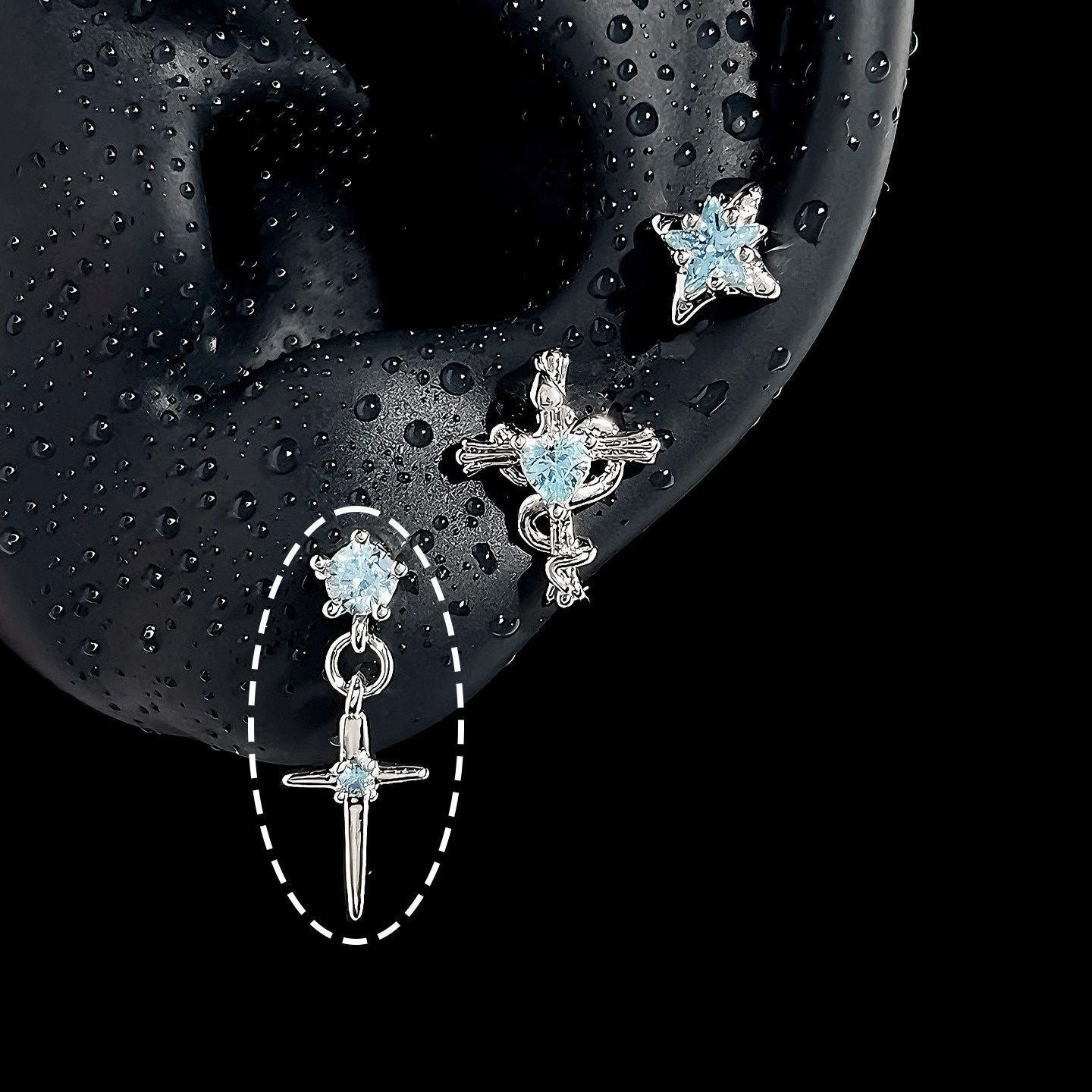 Ice-blue zircon stud earrings