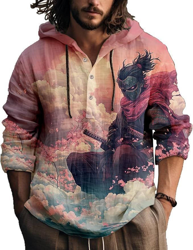 Mens 3D Printed Hooded Short Sleeve Shirt Casual Lapel Polyester Shirt