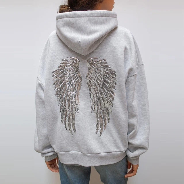 Women's long-sleeved printed hooded sweatshirt