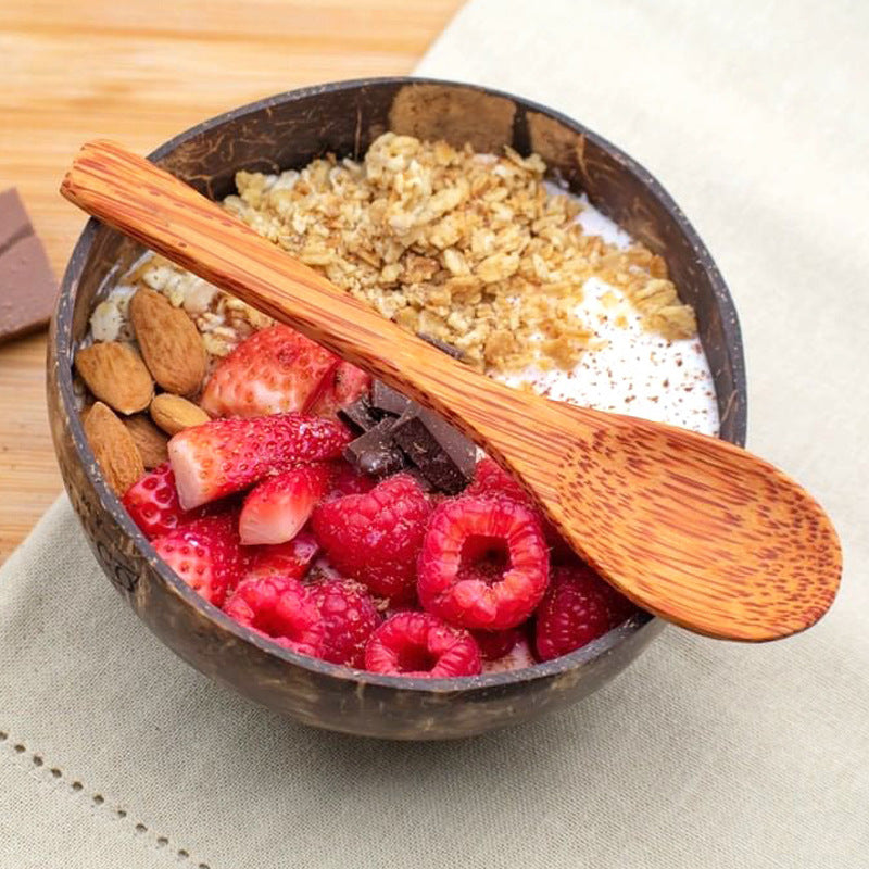 Natural Coconut Wood Bowl Set with Spoon