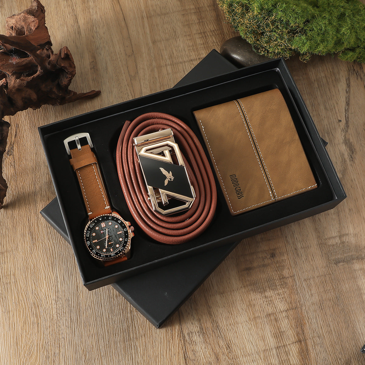 Quartz vintage-style watch strap, wallet, tie, perfume, and cufflinks