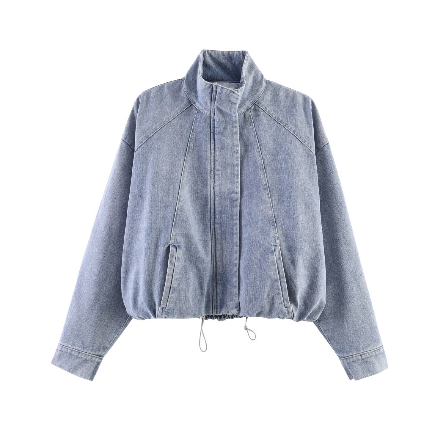 Fashion Versatile  Stand-Collar Denim Bomber Jacket