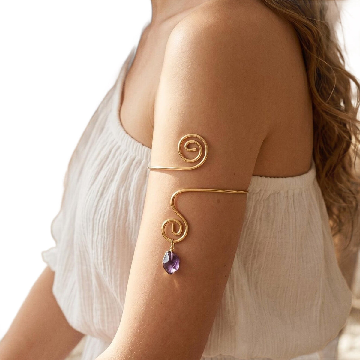Spiral Amethyst Open Arm Bracelet Light Luxury Upper Arm Ring