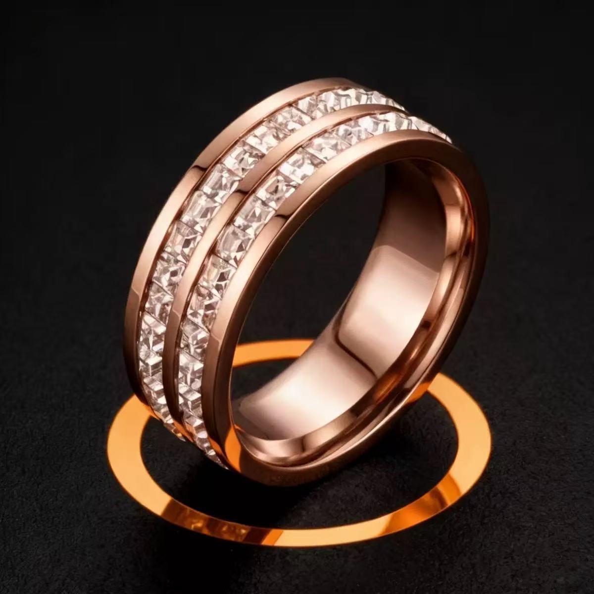 Stainless Steel Diamond Inlay Ring