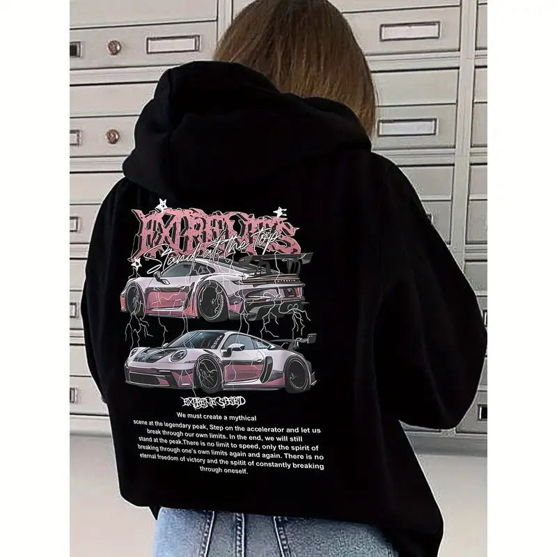 Women's long-sleeved printed hooded sweatshirt