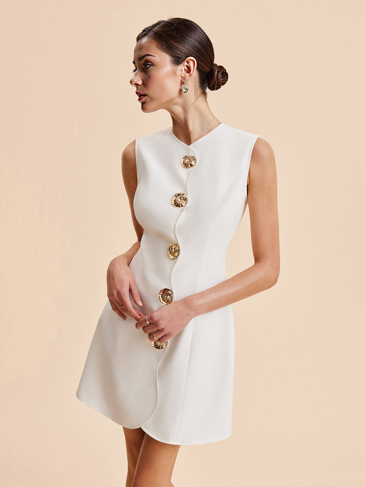 Women Sleeveless Crewneck Solid Color Short Dress