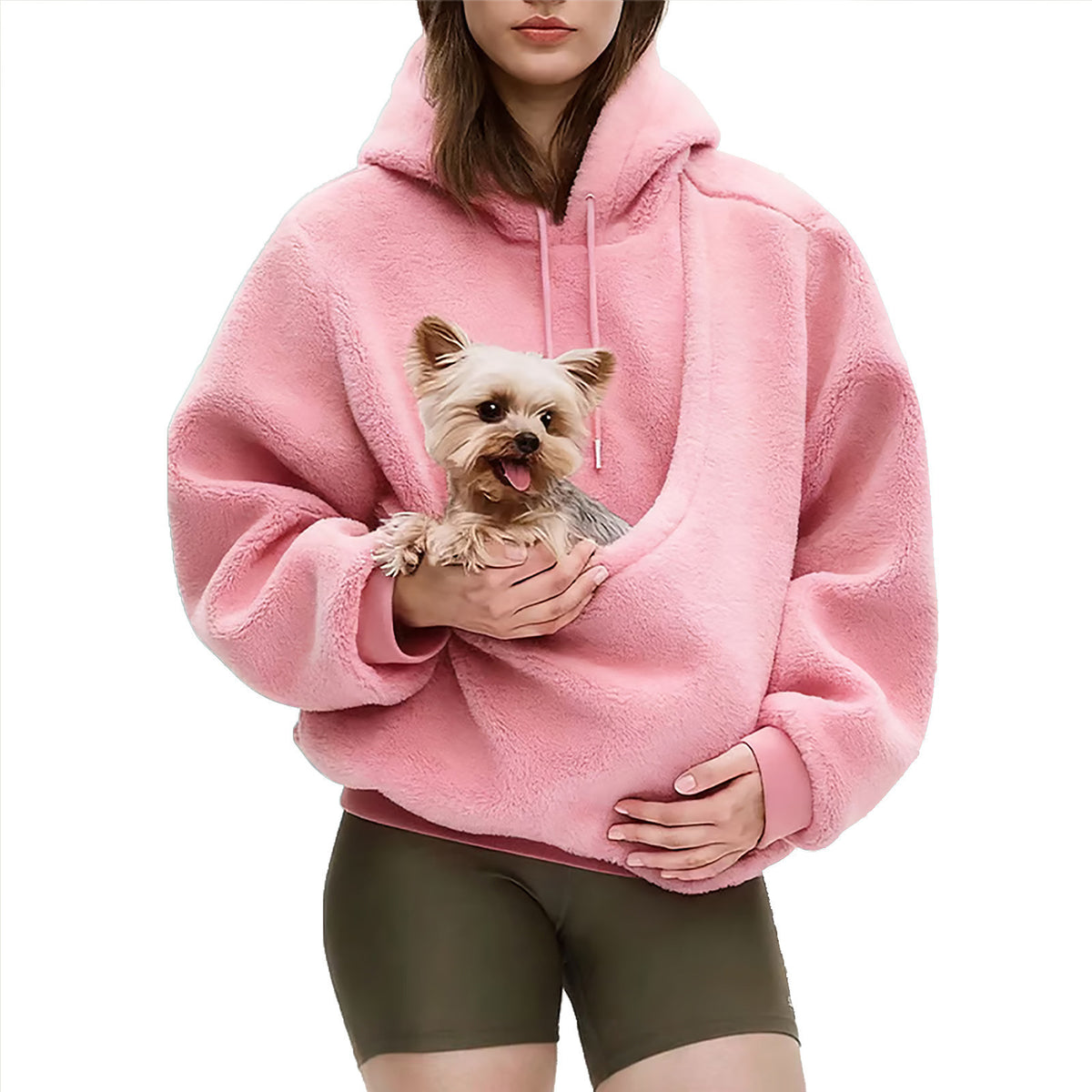 Womens Hooded Plush Pet Pocket Sweatshirt