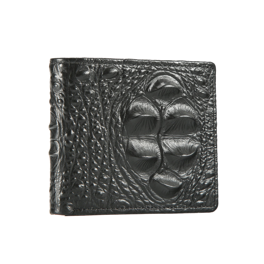 Mens Genuine Leather Short Wallet with Crocodile Pattern