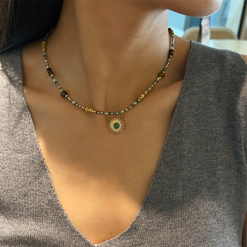 Turquoise Sun God Pendant Clavicle Chain