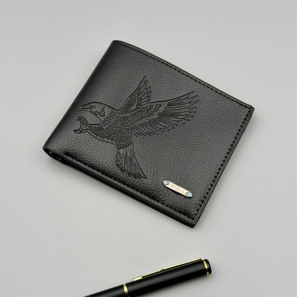 Mens Short PU Leather Wallet with Eagle Design