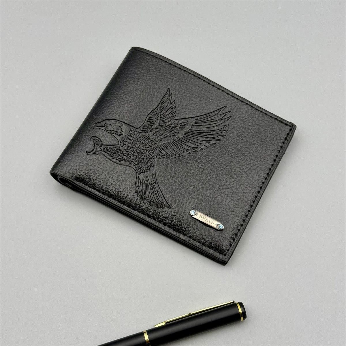 Mens Short PU Leather Wallet with Eagle Design