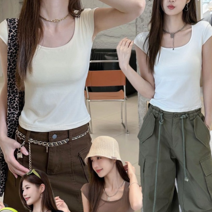 Flutter-sleeve T-shirt with built-in bra pads