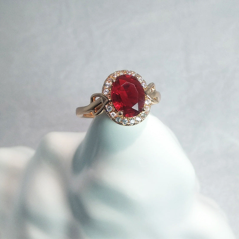 Imitation Ruby Rose Gold Plated Adjustable Crystal Ring