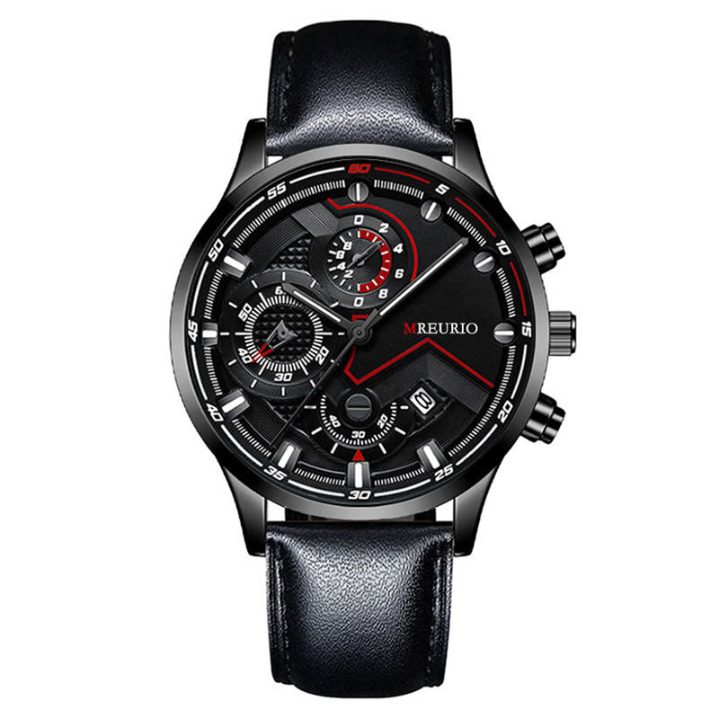 Mens Calendar Leather Strap Watch