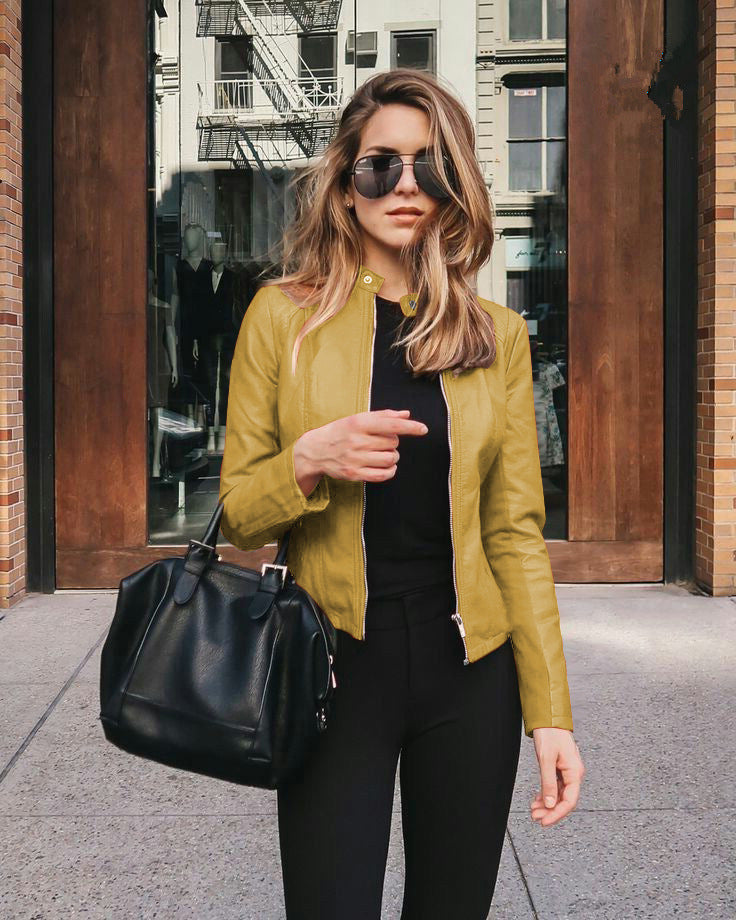 Fashionable leather jackets for women in autumn and winter