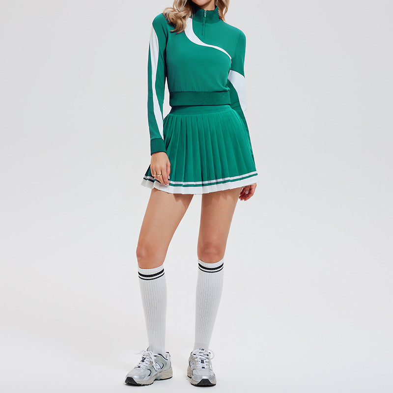 Womens Loose-Fit Sports Suit Long Sleeve Top and Shorts