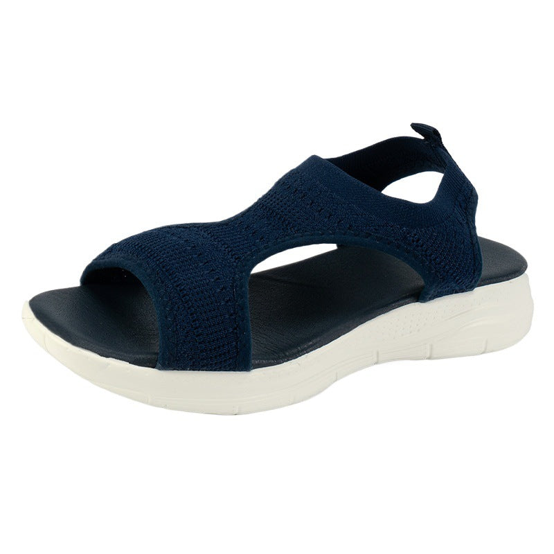 Cross-Border Summer Fly-Knit Open-Toe Thick-Soled Sandals for Women