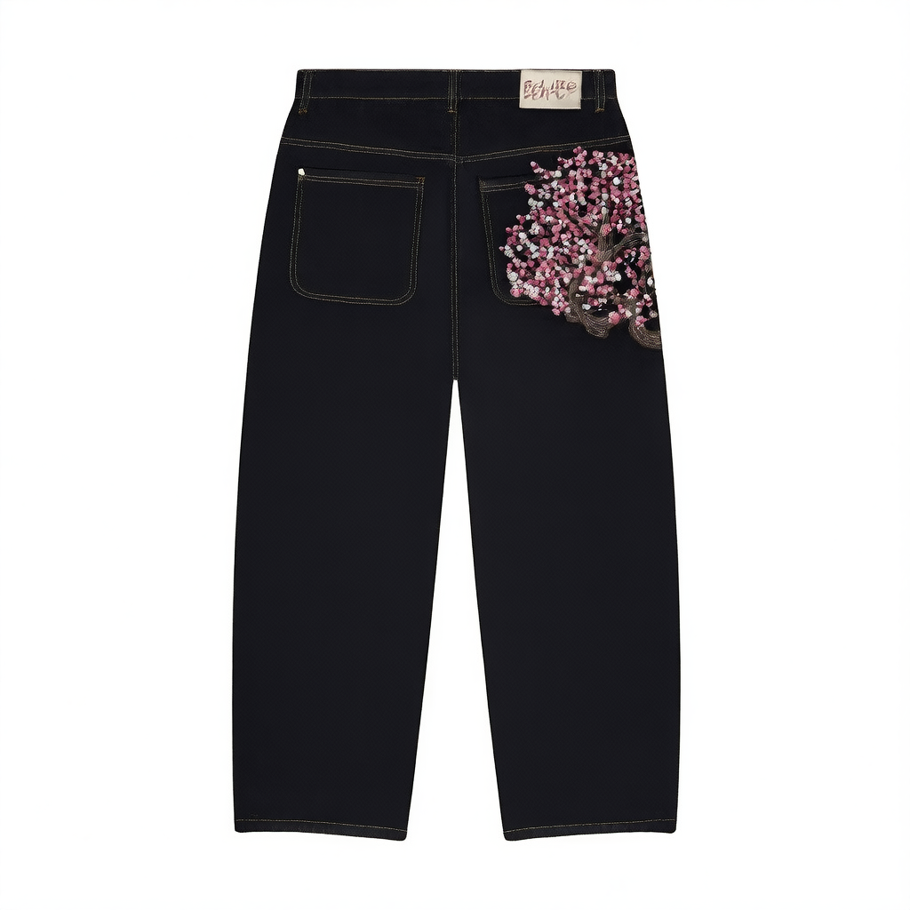 Retro Floral Embroidered Unisex Jeans
