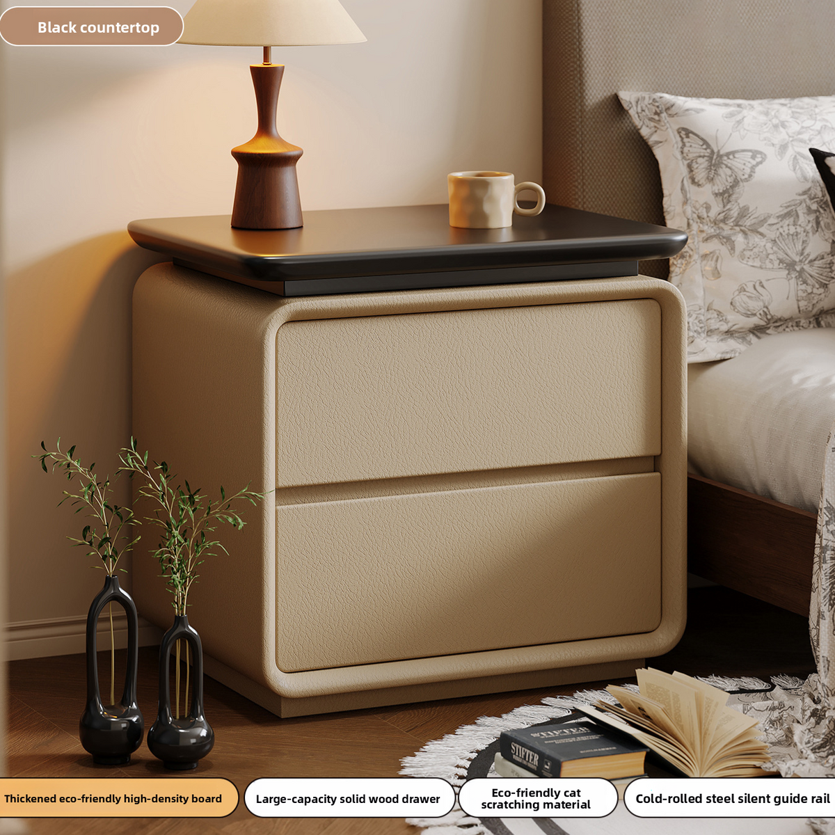 Solid Wood Bedside Table Installation-Free Modern Small Storage Cabinet