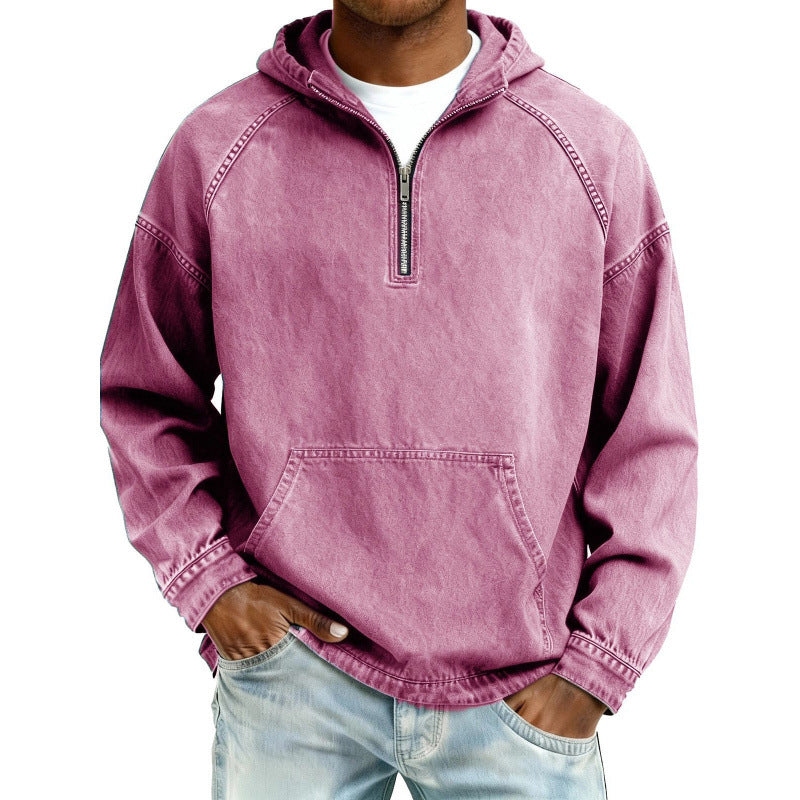 Men's Retro Half-Zip Hooded Sweatshirt