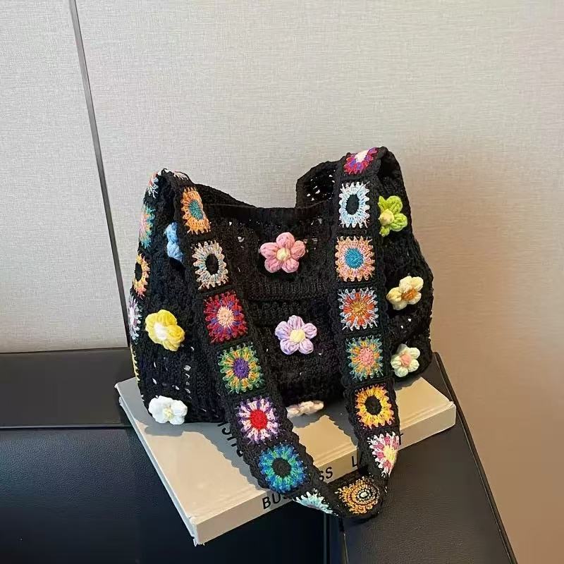 Hollow-Out Floral Knitted Bag
