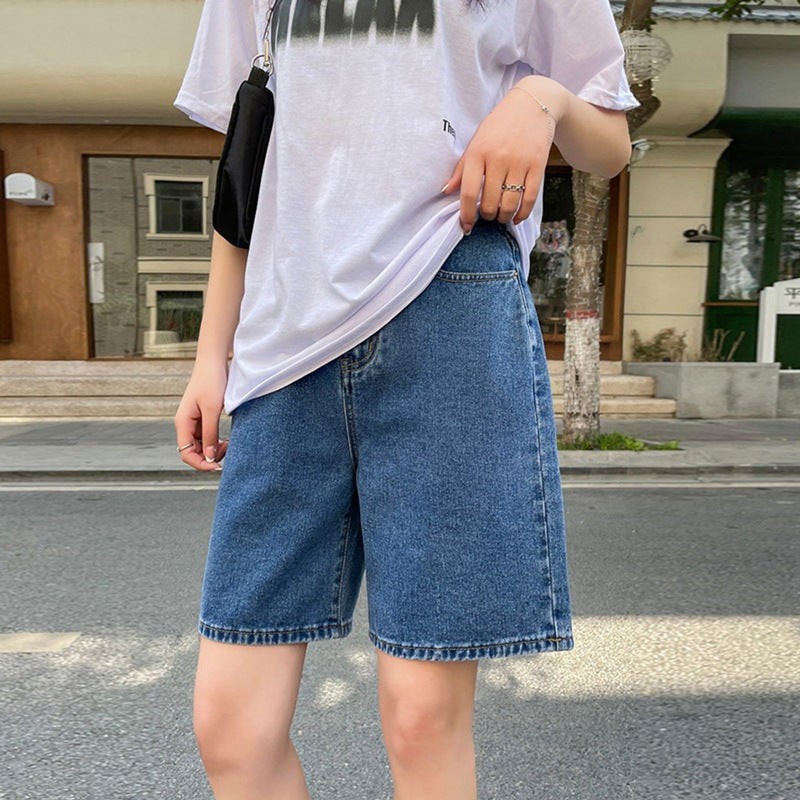 Women Summer Loose Straight Wide-Leg Knee-Length Shorts