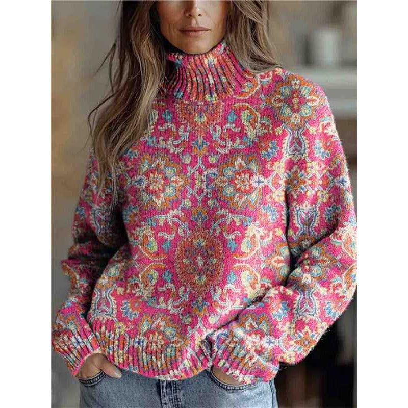 Print Women's High-Neck Faux Sweater