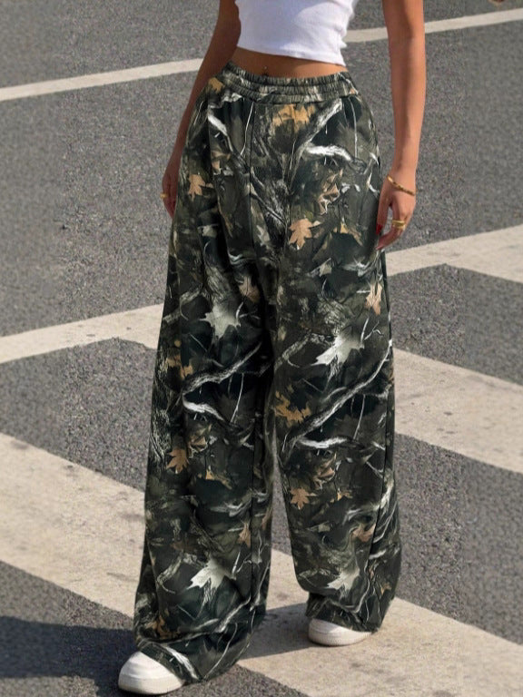 Printed Slim Wide-Leg Pants
