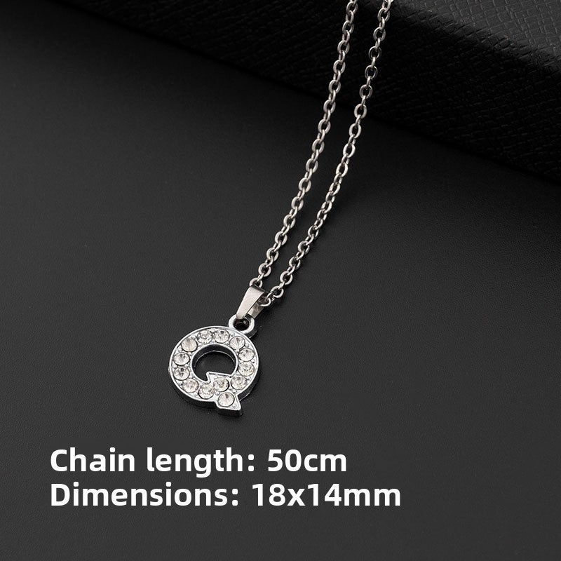 Stainless Steel Letter Pendant Necklace Diamond-Encrusted Women Jewelry