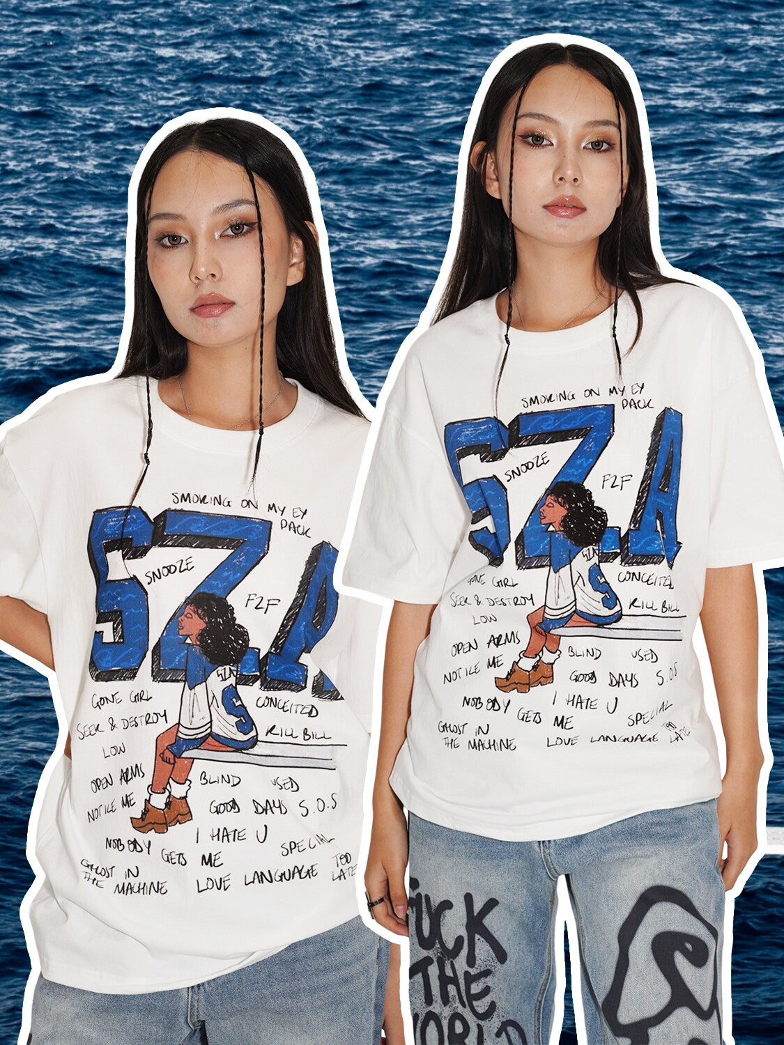 SZA Cartoon Graphic Cotton T-Shirt