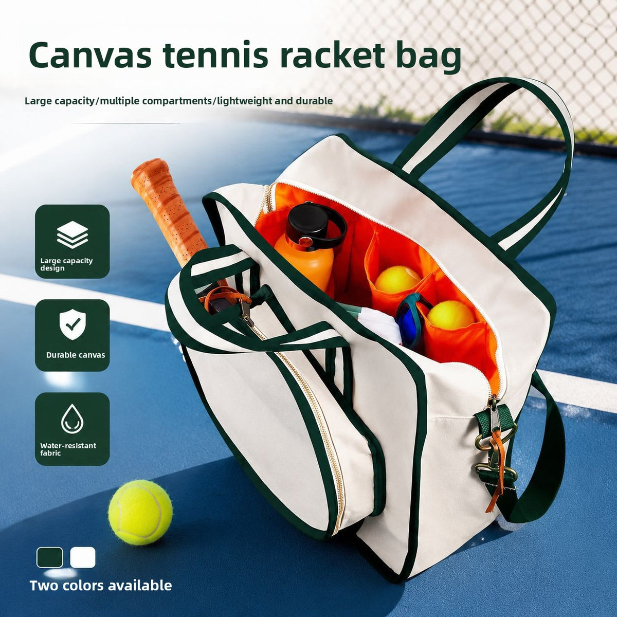 Canvas Tennis Bag with Multiple Compartments