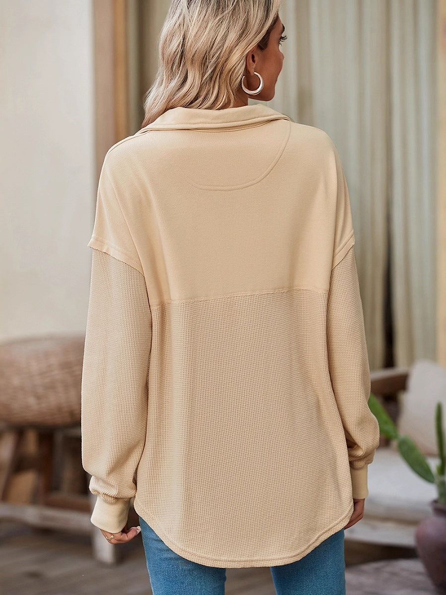 Womens Solid Color Lapel Sweatshirt