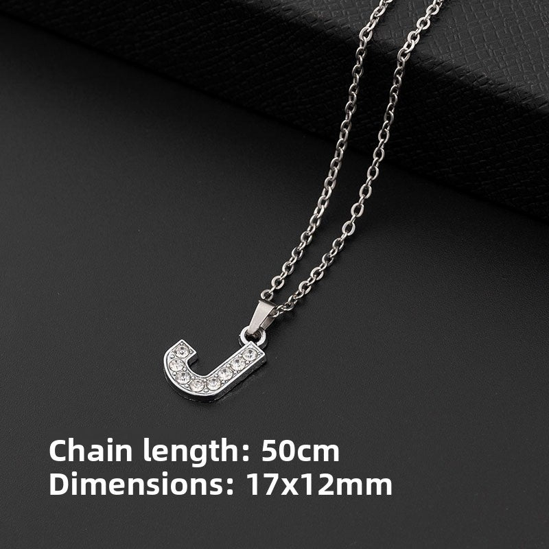 Stainless Steel Letter Pendant Necklace Diamond-Encrusted Women Jewelry