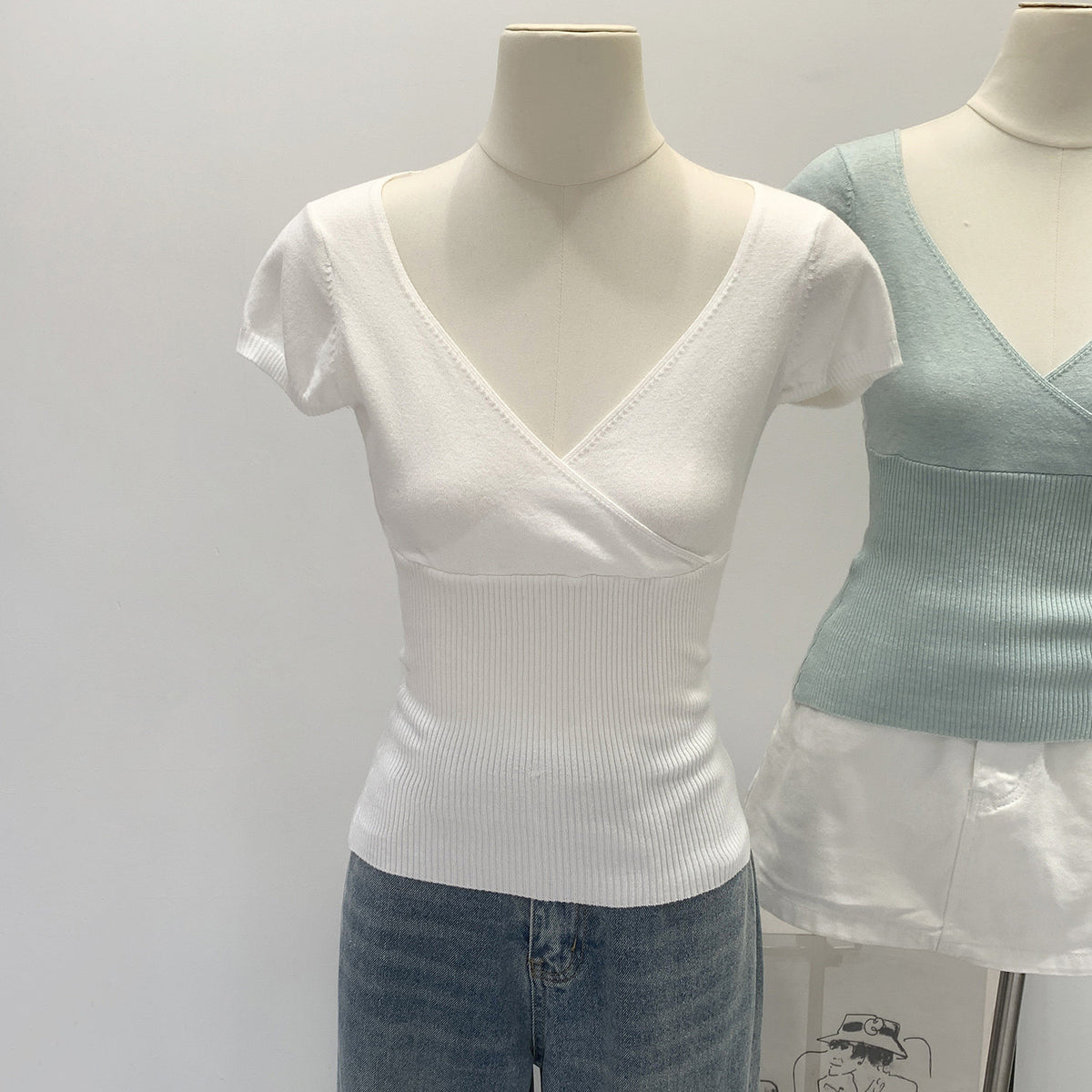 Womens Pure Cotton V-Neck Knitted T-Shirt