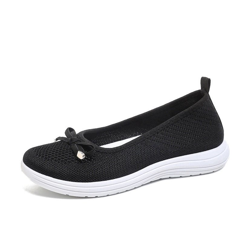 Womens Breathable Fly-Knit Bowknot Casual Walking Shoes