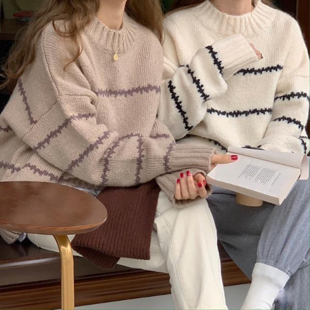 Striped Round Neck Pullover Knit Sweater