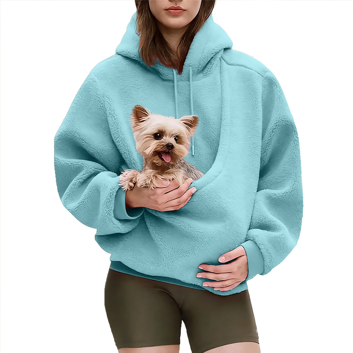 Womens Hooded Plush Pet Pocket Sweatshirt