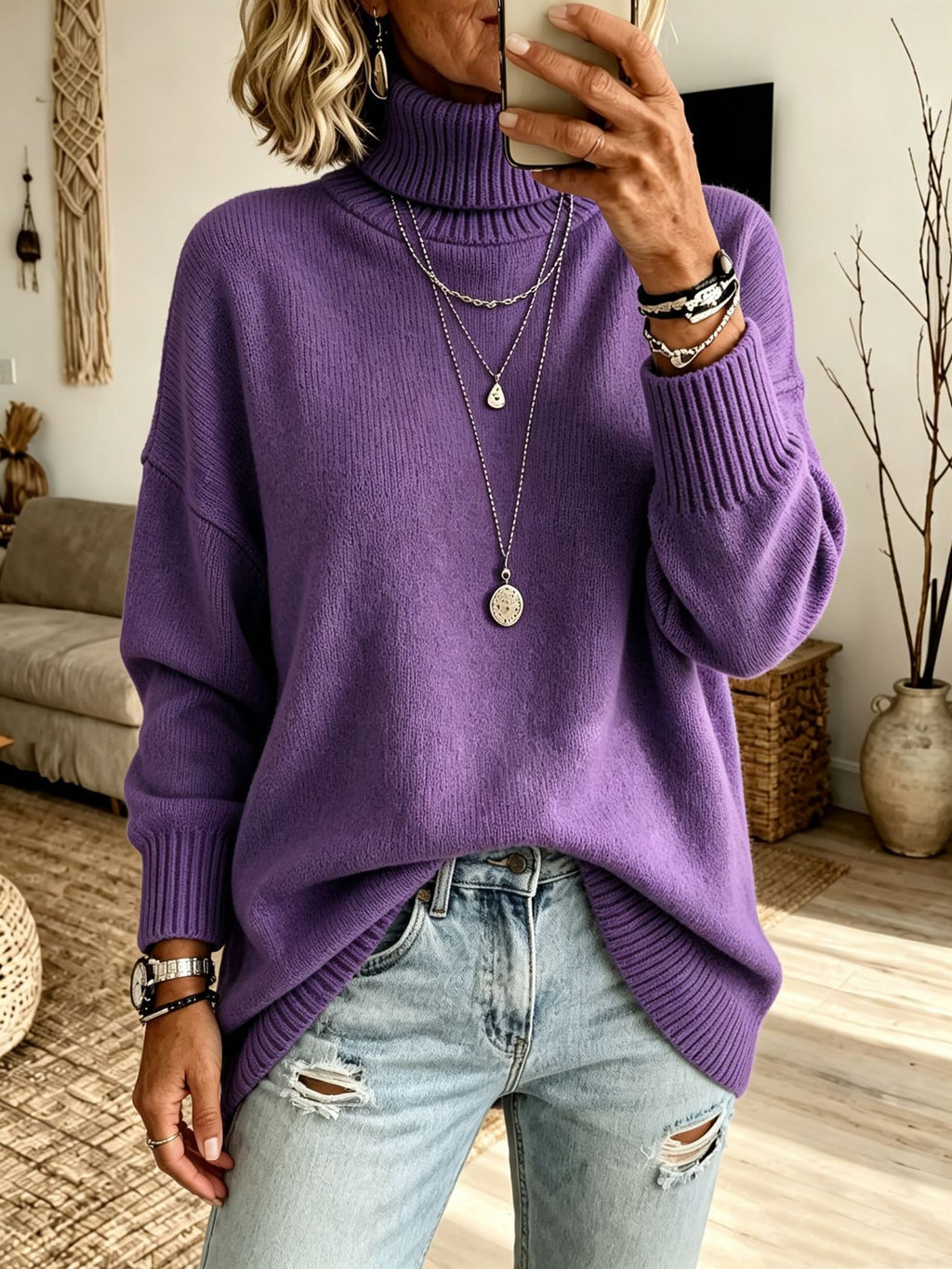 Women's High-Neck Knit Sweater