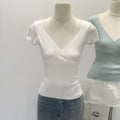 Womens Pure Cotton V-Neck Knitted T-Shirt