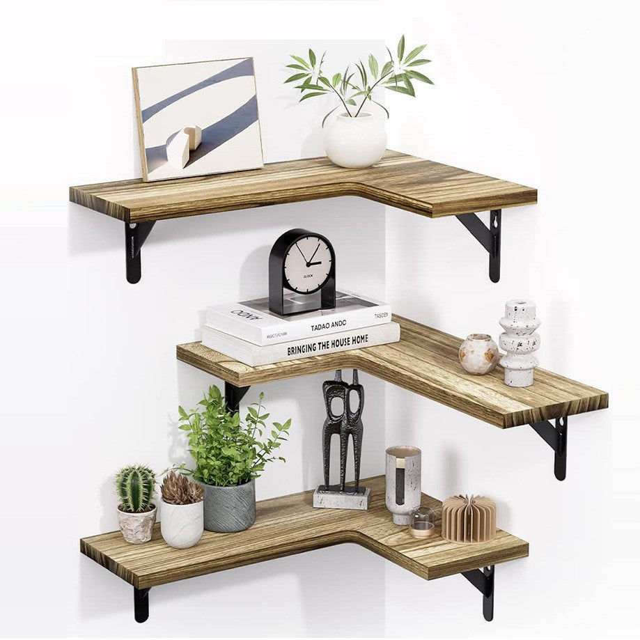 Floating Wood Shelf Wall Mounted Storage Rack