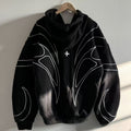 Retro Embroidered Cotton Blend Hooded Sweatshirt