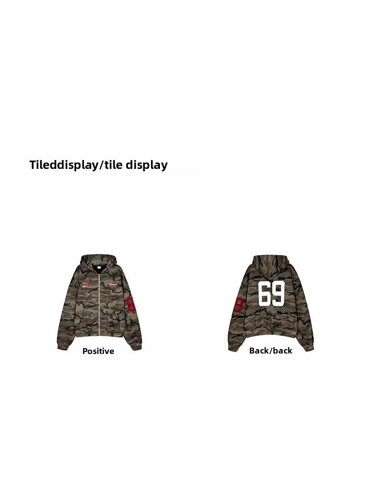 Camouflage Hooded Cardigan Unisex Streetwear