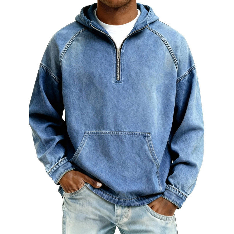 Men's Retro Half-Zip Hooded Sweatshirt